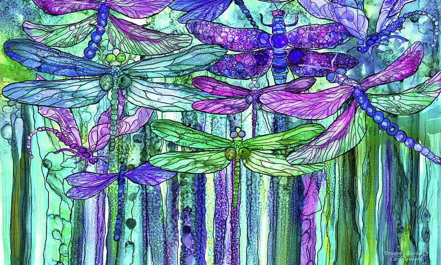 Dragonfly Bloomies 3 - Purple Mixed Media by Carol Cavalaris