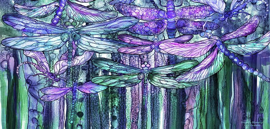 Dragonfly Bloomies 4 - Lavender Teal Mixed Media by Carol Cavalaris