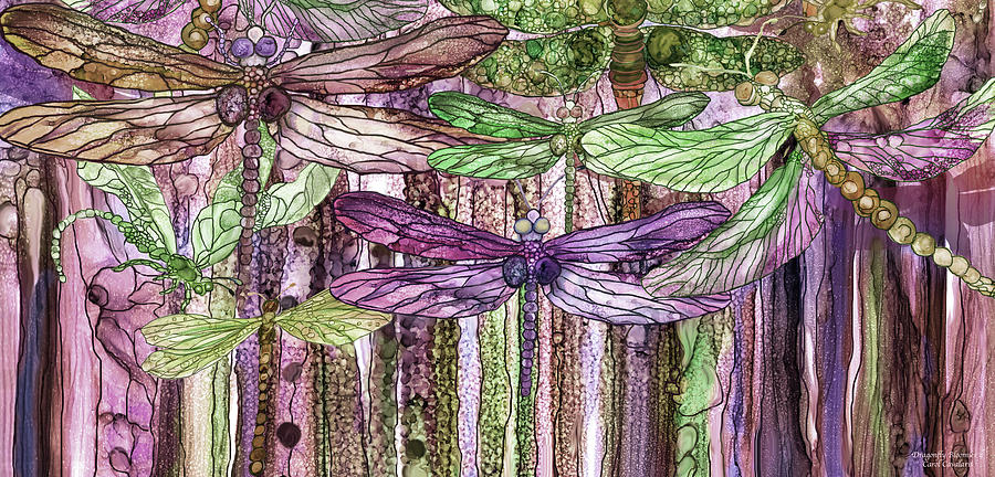 Dragonfly Bloomies 4 - Pink Mixed Media by Carol Cavalaris