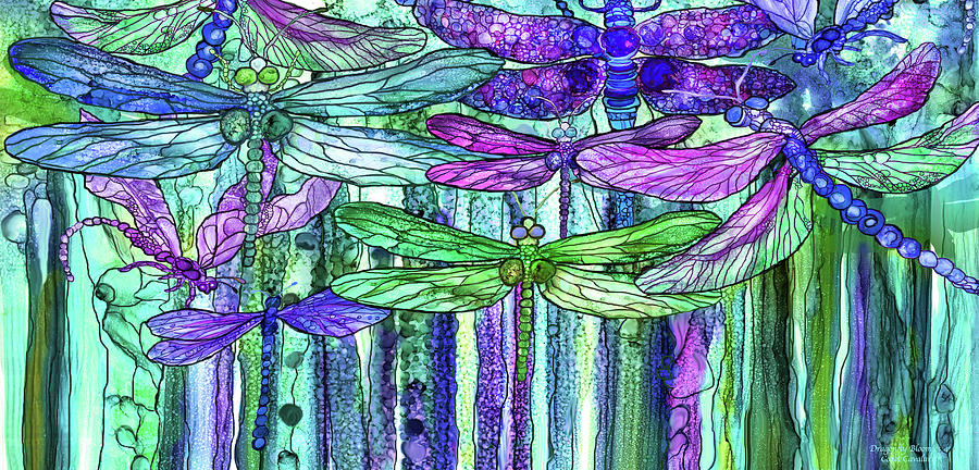 Dragonfly Bloomies 4 - Purple Mixed Media by Carol Cavalaris