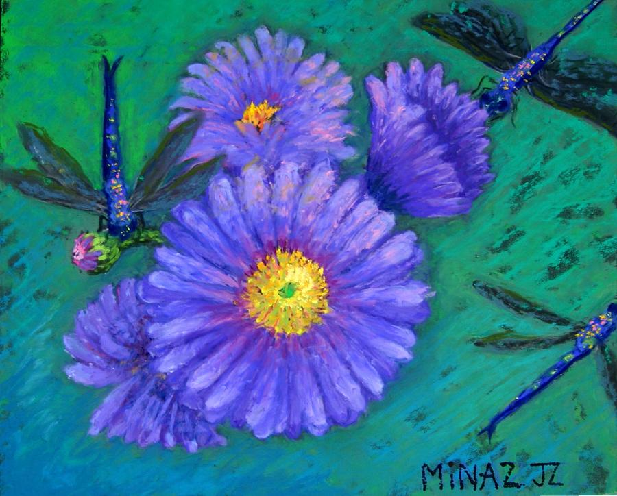 Dragonfly Daisies Painting by Minaz Jantz