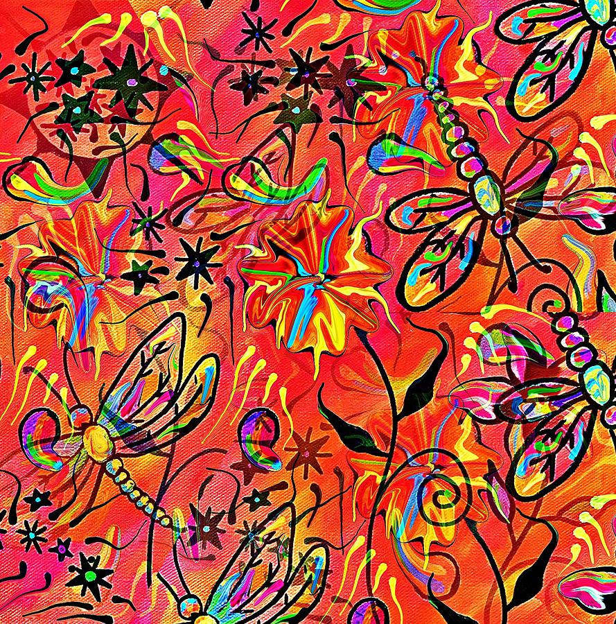 Dragonfly Frenzy Abstract Pattern Art Painting by Lauries Intuitive