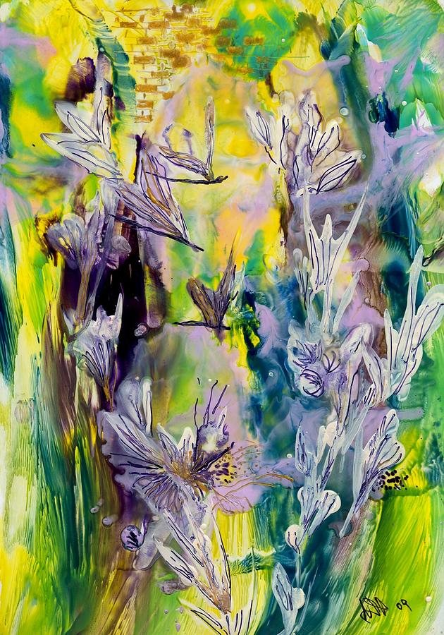 Dragonfly Garden Painting by Heather Hennick