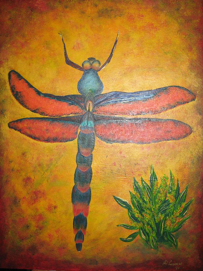 Dragonfly in flight Painting by Debbie Levene