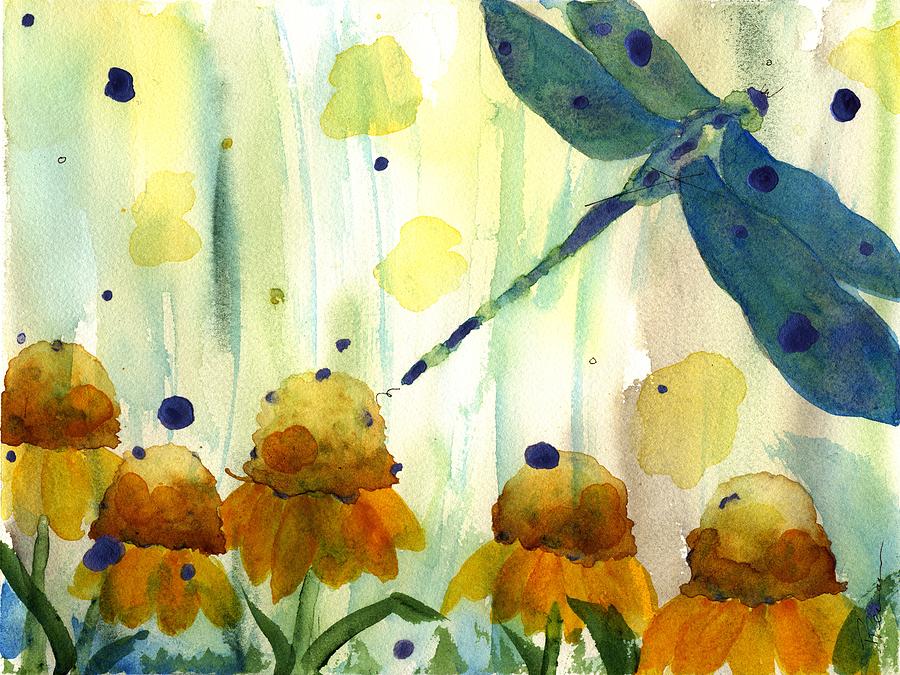 Dragonfly in the Wildflowers Painting by Dawn Derman