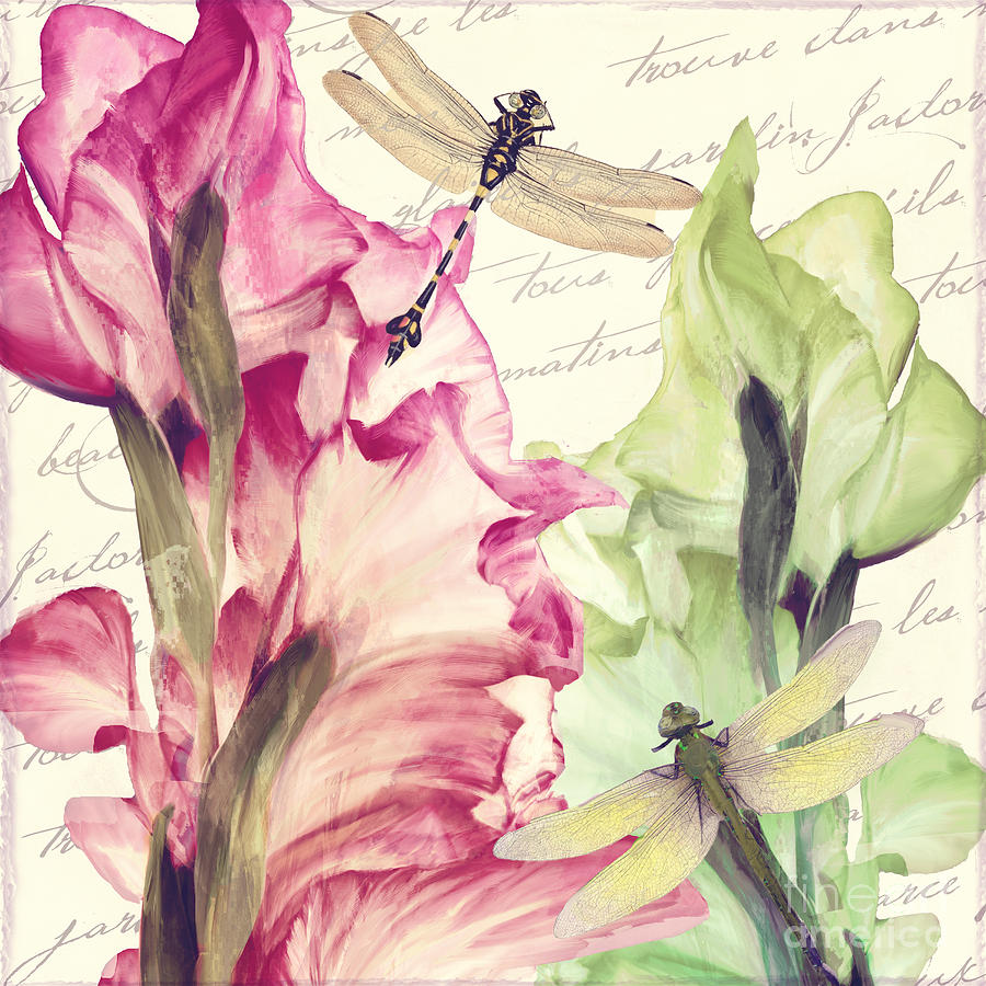 Gladiola Painting - Dragonfly Morning I by Mindy Sommers