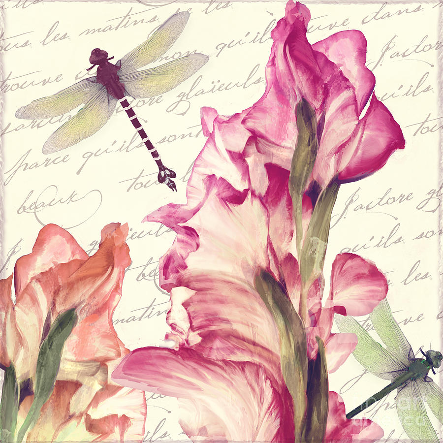 Gladiola Painting - Dragonfly Morning II by Mindy Sommers