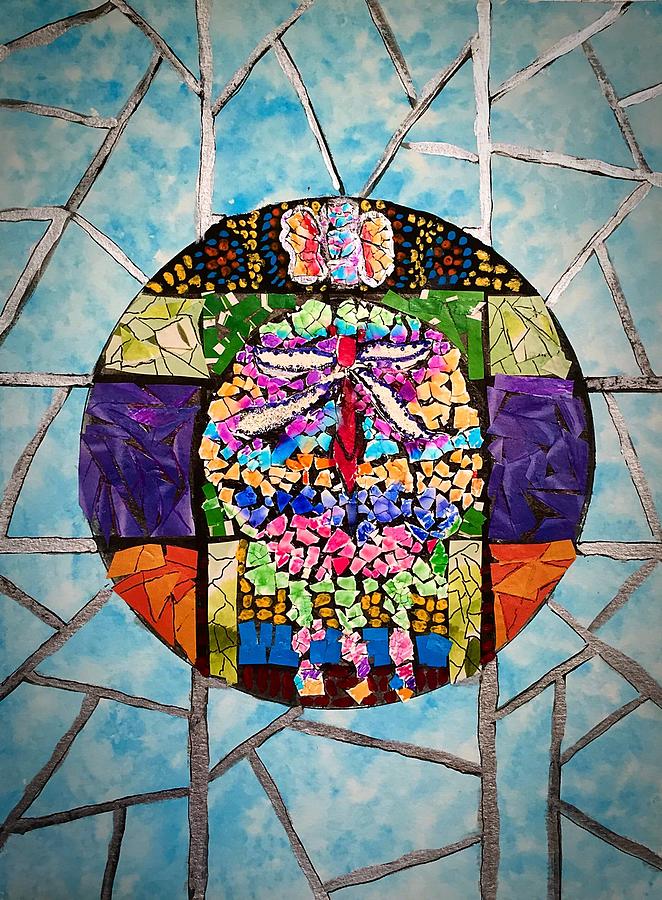 Dragonfly Mosaic Painting by Anne Sands