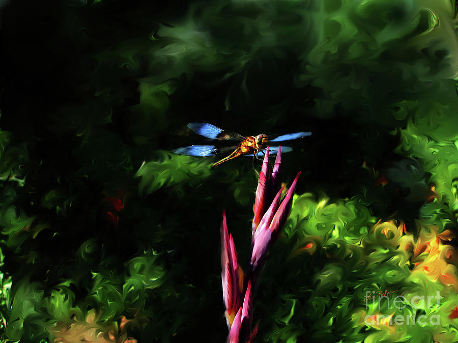 Dragonfly on Canis Bud Digital Art by Lisa Redfern