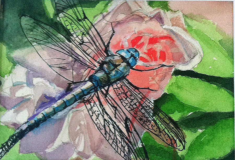 Dragonfly Painting - Dragonfly on Rose by Lynne Atwood Dragonfly Painting - Dragonfly on Rose by Lynne Atwood