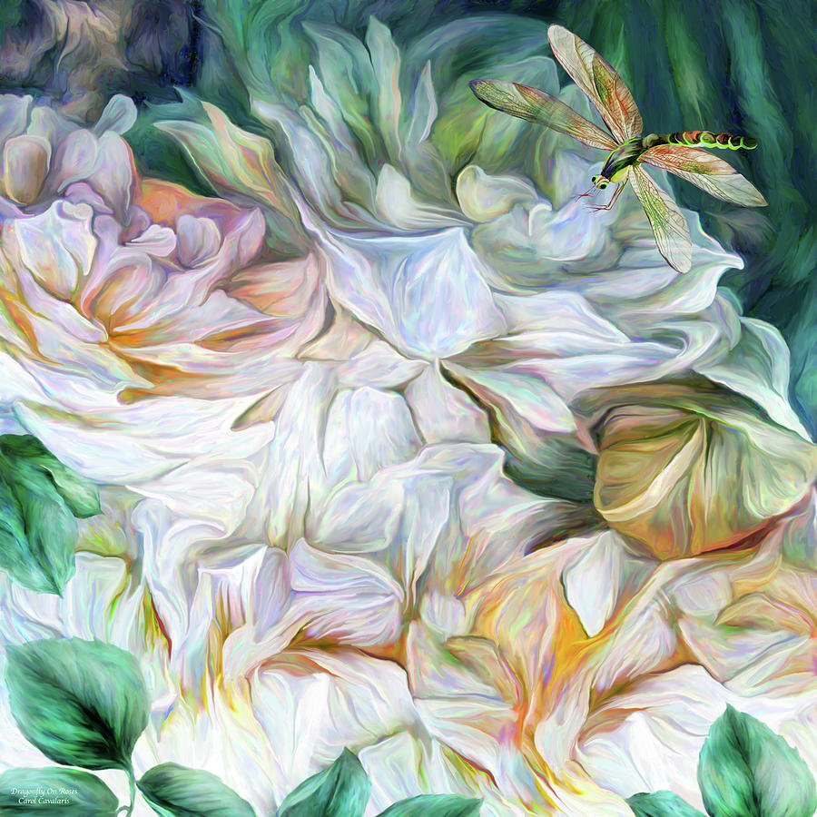 Dragonfly On Roses Mixed Media by Carol Cavalaris