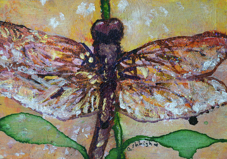 Dragonfly orange and yellow Painting by Ashleigh Dyan Bayer
