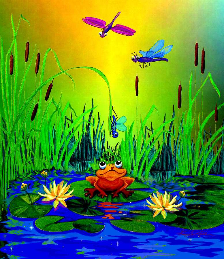 Dragonfly Pond Sunrise Painting by Hanne Lore Koehler