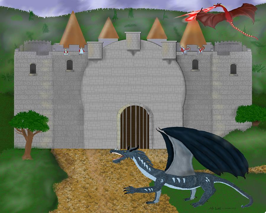 Dragons Painting - Dragons at the Door by Mike Sexton Dragons Painting - Dragons at the Door by Mike Sexton