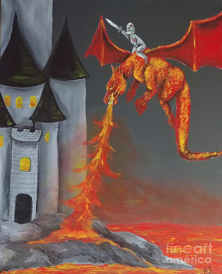 Dragon Painting - Dragons castle by Heather James