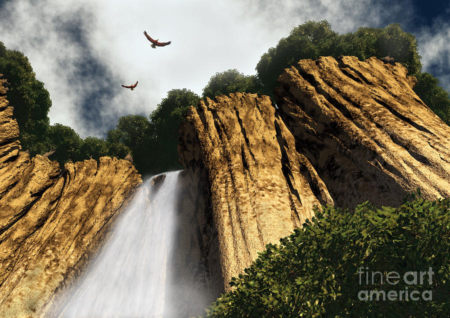 Waterfall Digital Art - Dragons Den Canyon by Richard Rizzo