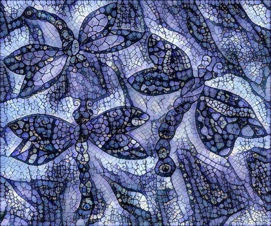 Dragons in blue mosaic Digital Art by Megan Walsh