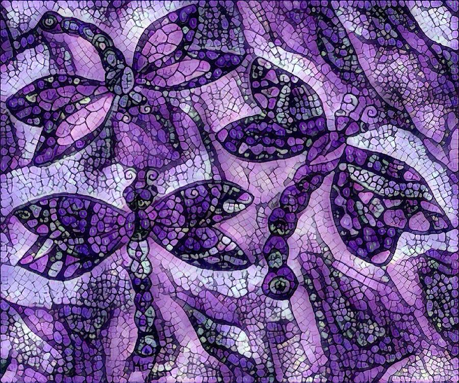 Dragons in lavender mosaic Digital Art by Megan Walsh