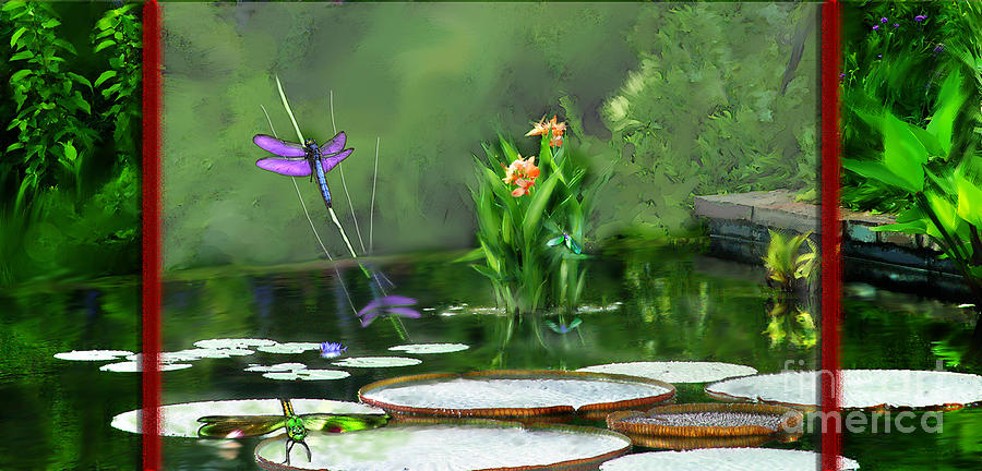 Dragons on the Pond Mixed Media by Lisa Redfern