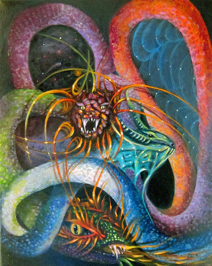 Dragons Three Painting by Sherry Strong