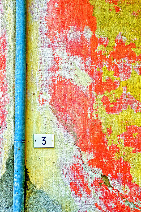 Abstract Photograph - Drainpipe amazing wall and number three by Silvia Ganora
