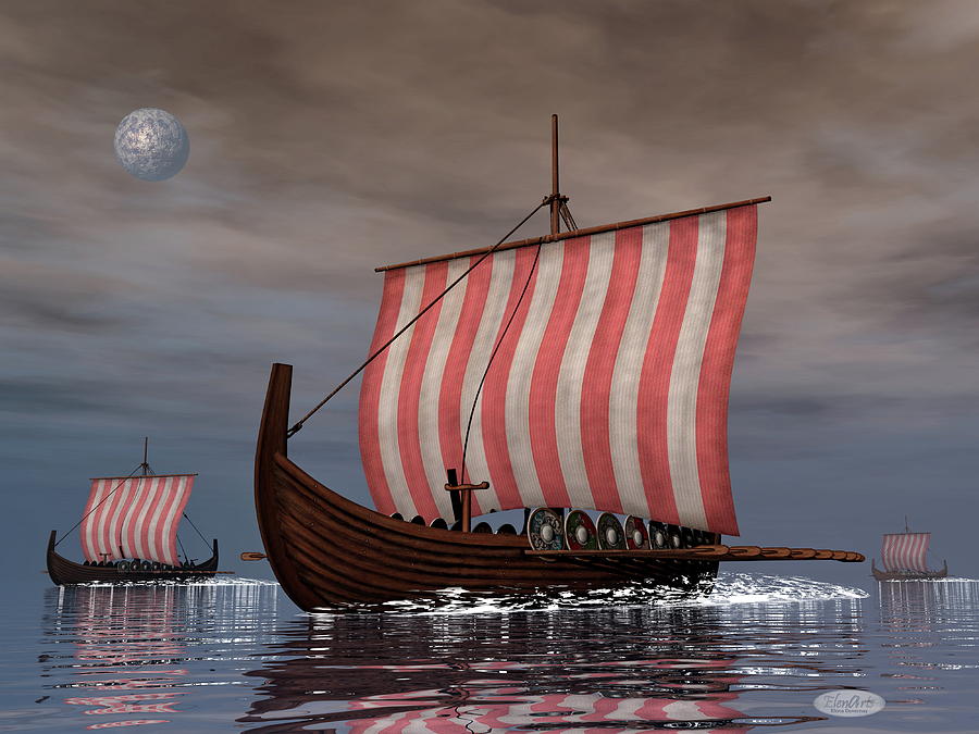 Drakkars or viking ships - 3D render Digital Art by Elenarts - Elena ...