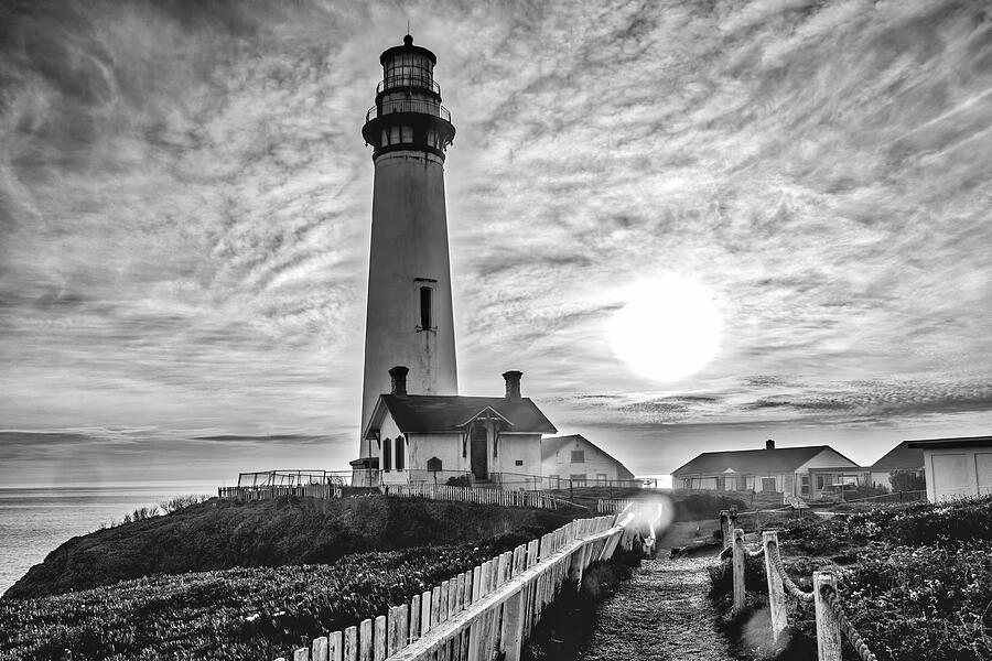 Black And White Photograph - Dramantic Pigeon Point Lighthouse Black And White by Garry Gay