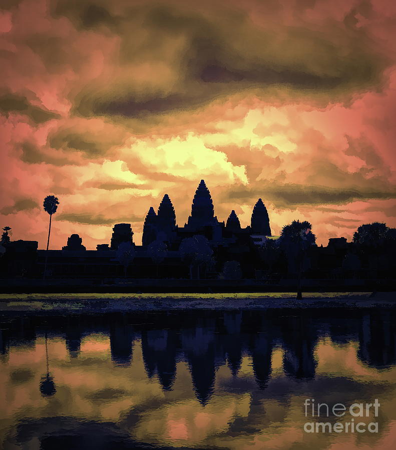 Dramatic Angkor Wat  Digital Art by Chuck Kuhn