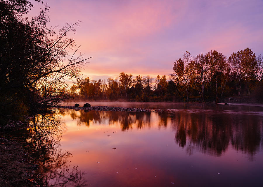 Dramatic autumn sunrise along Boise River Boise Idaho Photograph by Vishwanath Bhat