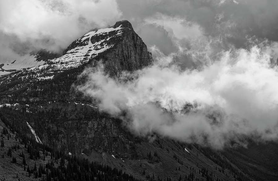 Dramatic Clouds over Mount Cannon - Black and White Photograph by Loree Johnson