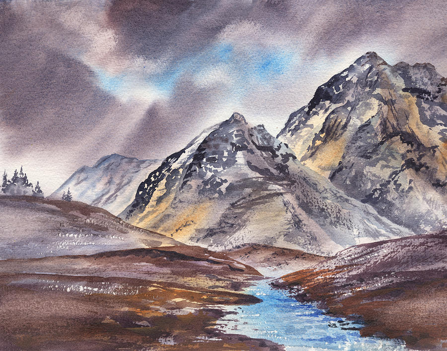 Dramatic Landscape With Mountains Painting by Irina Sztukowski
