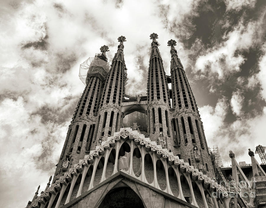 Dramatic Sepia Tones Gaudis La Sagrada Familia Barcelona Spain  Photograph by Chuck Kuhn