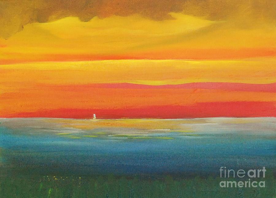 Dramatic sky Beach Painting by Alicia Maury
