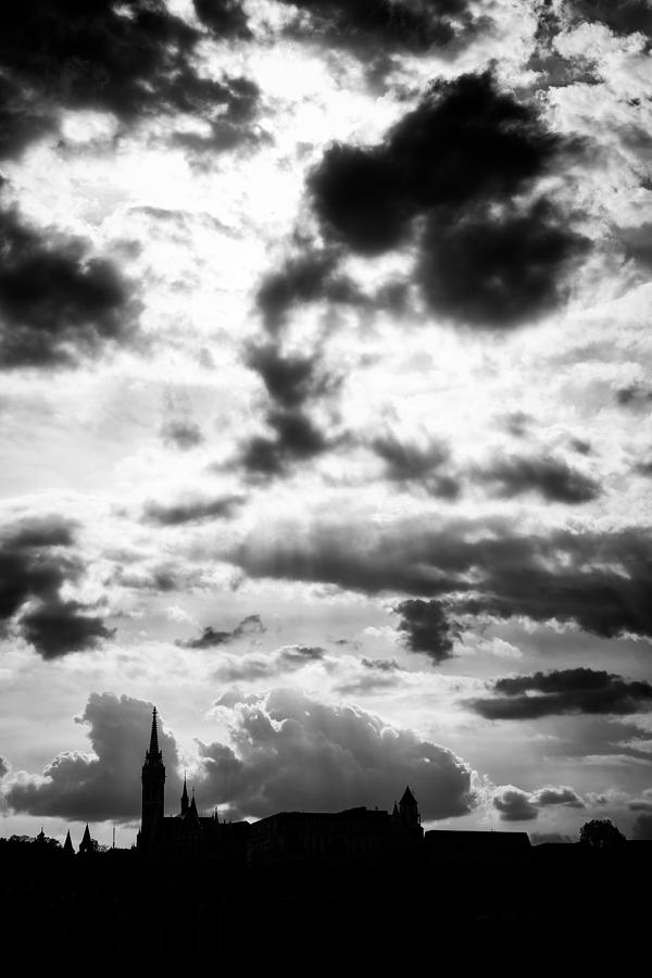 Dramatic sky over Budapest black and white Photograph by Matthias Hauser