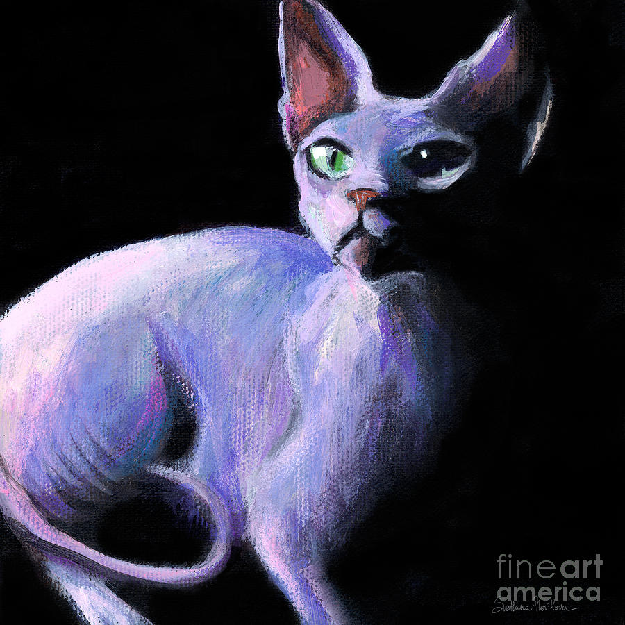 Sphynx Cat Painting - Dramatic Sphynx Cat print painting by Svetlana Novikova