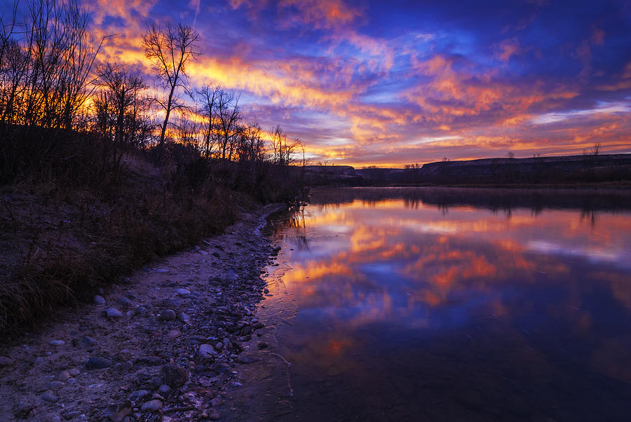 Dramatic sunrise over Boise River in Boise Idaho USA Photograph by Vishwanath Bhat