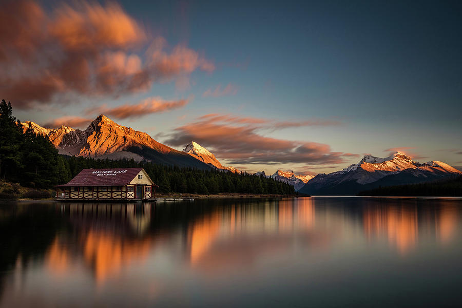 Dramatic Sunset at Maligne Lake Photograph by Pierre Leclerc Photography