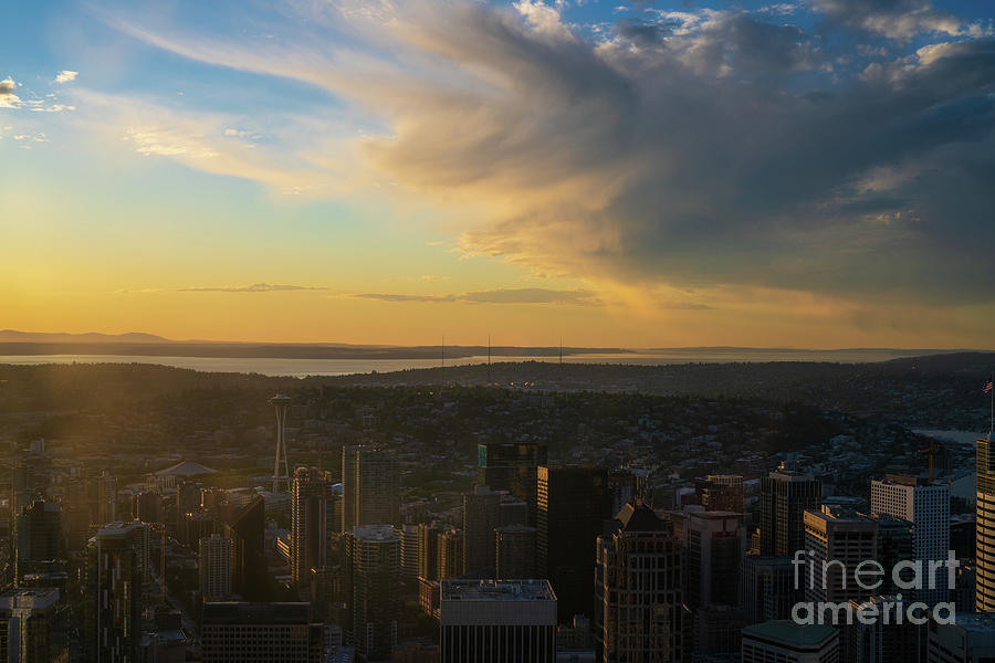 Dramatic Sunset Clouds Above Seattle Photograph