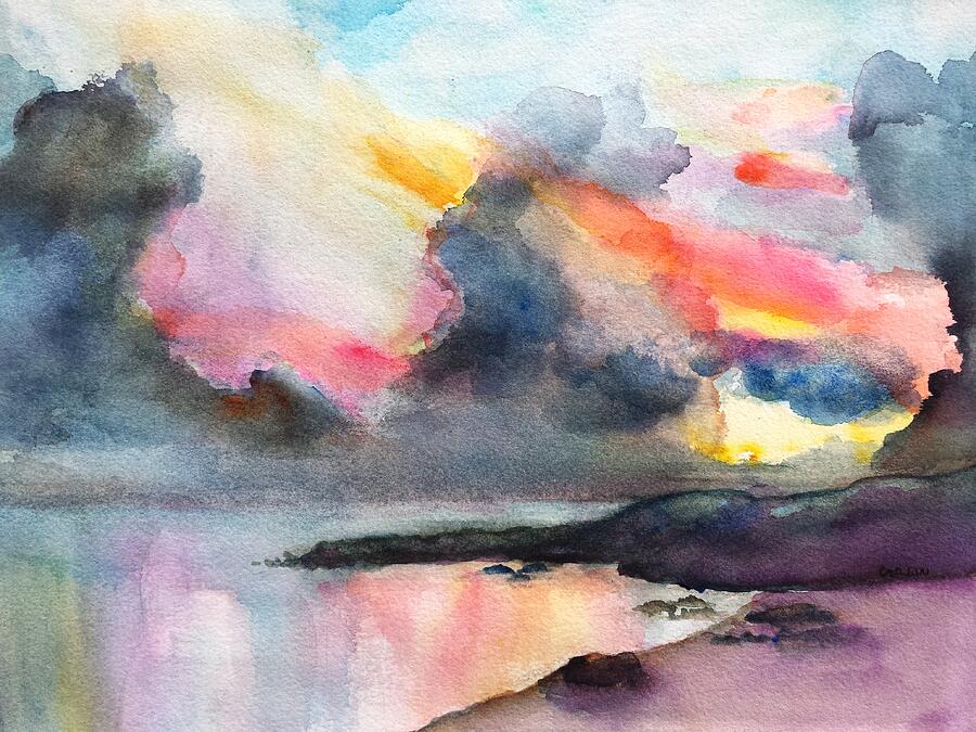 Dramatic Sunset on a Tropical Beach Painting by Carlin Blahnik CarlinArtWatercolor