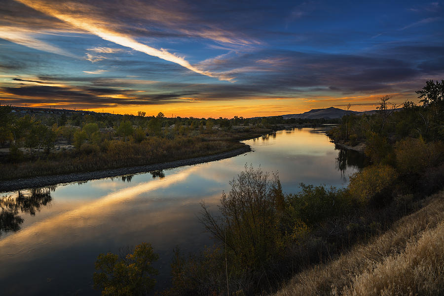 Dramatic Sunset over Boise River Boise Idaho Photograph by Vishwanath Bhat