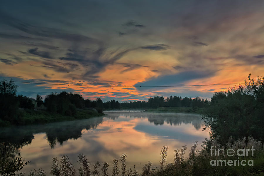 Sunset Photograph - Dramatic Sunset Over The Misty River by Jukka Heinovirta