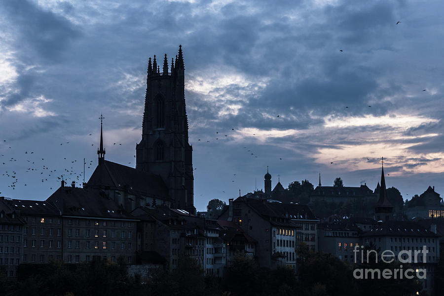 Dramatic view of the Cathedral Saint Nicolas in Fribourg Photograph by Didier Marti