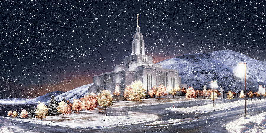 Winter Painting - Draper Temple - First Snowfall by Brent Borup