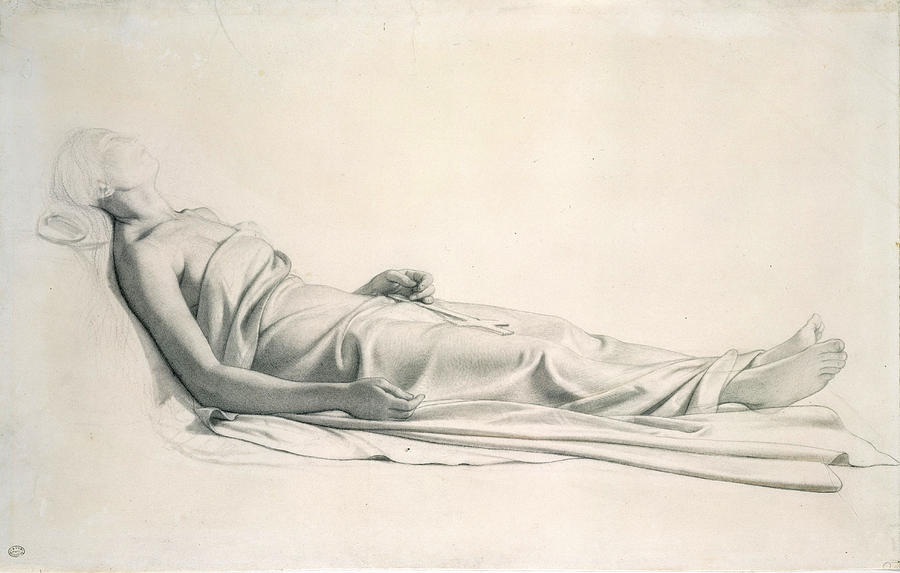 Drapery Study for the Figure of the Dying Mary Magdalen Drawing by Paul Delaroche