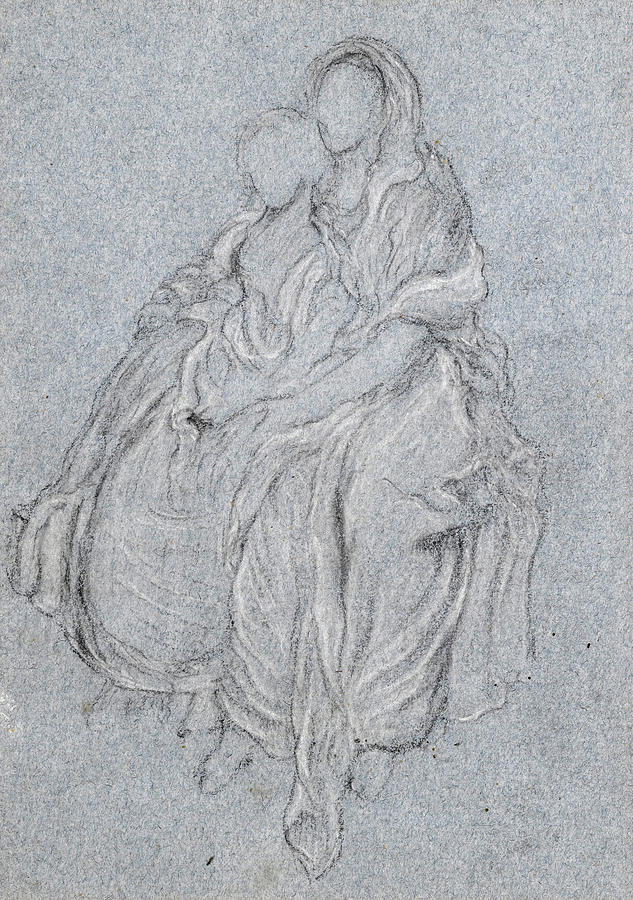 Drapery Study of the Seated Girls watching the Festival Procession in the Daphnephoria Drawing by Frederic Leighton