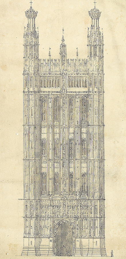 Architecture Drawing - Drawing for the Houses of Parliament by Charles Barry