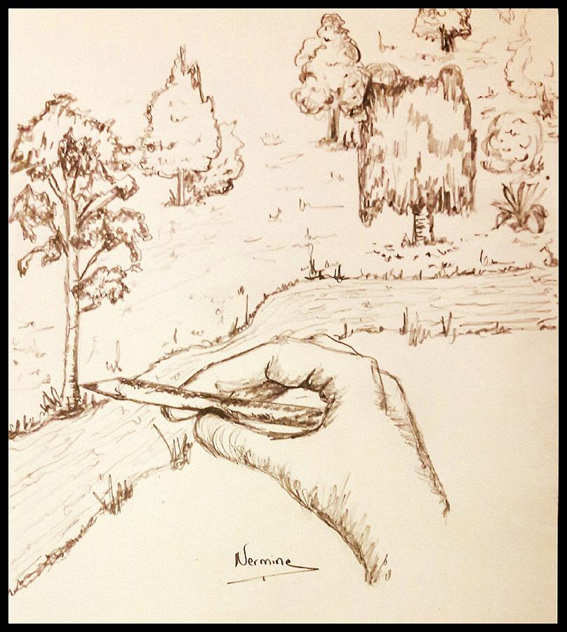 Tree Drawing - Drawing the Valley  by Nermine Hanna
