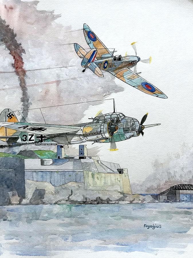 Spitfire Painting - Drawn and Quartered by Ray Agius