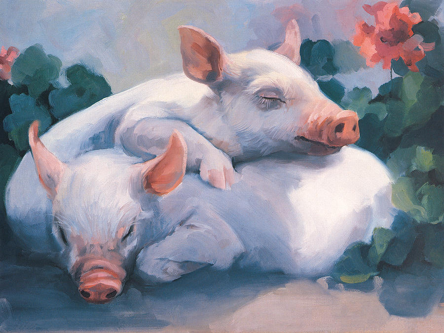 Harley Davidson Painting - Dream Away Piglets by Laurie Snow Hein