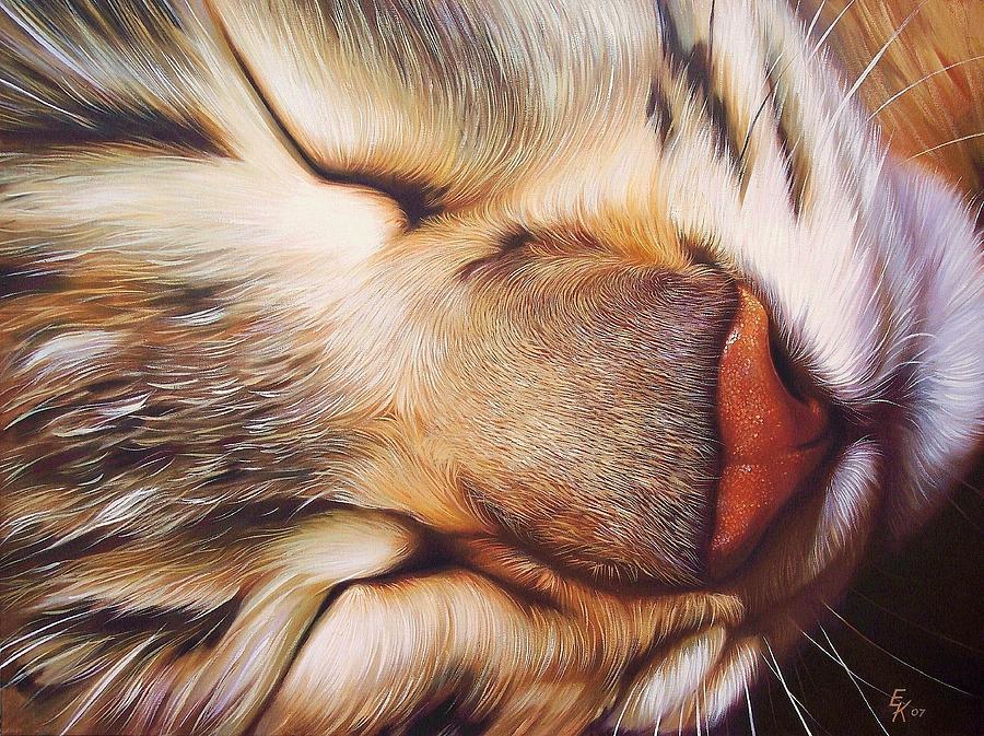 Cat Painting - Dream by Elena Kolotusha